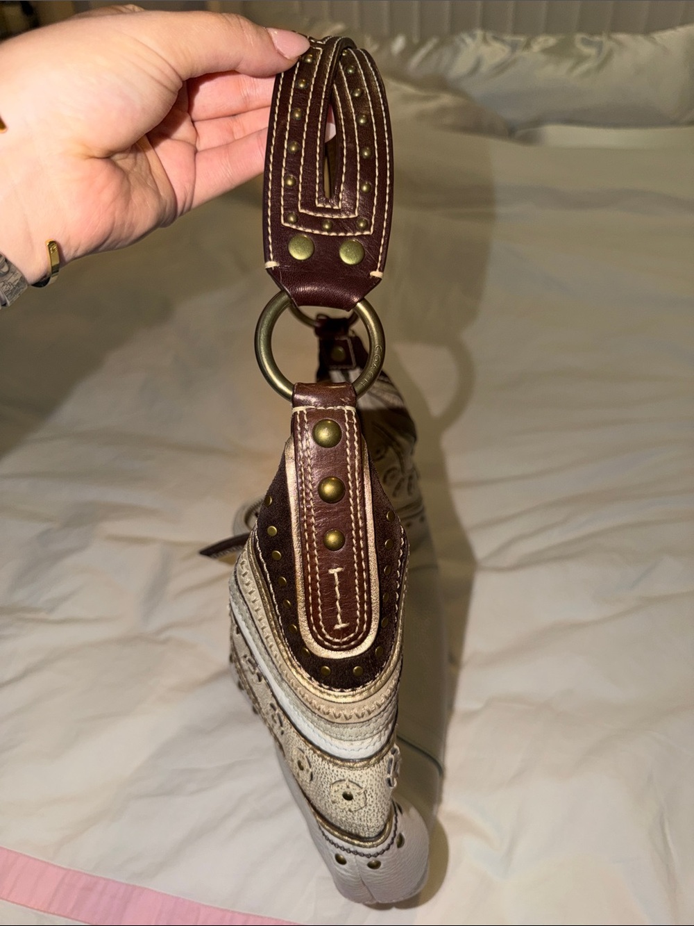 COACH White Leather Hobo Bag with Metallic Accents - Picture 5 of 9